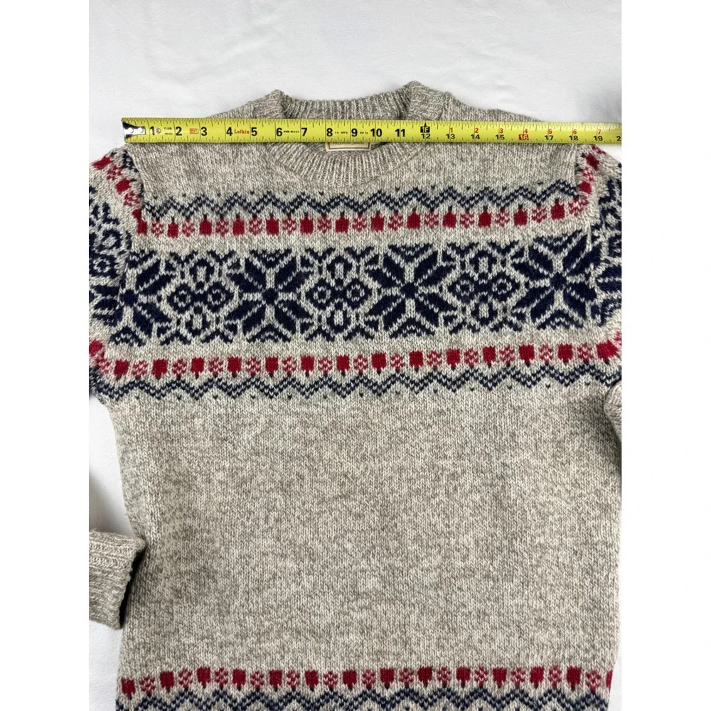 LL Bean Freeport Maine Vintage Wool Sweater Nordic Fair Isle Beige Mens M